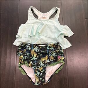 Ruffle Butts Girls Two Piece Swim Blue Jungle Girls Size 10Y